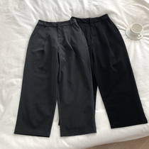 Type giant thin design sense spring and autumn loose retro high waist straight tube trousers Women wide legs casual pants ankle-length pants