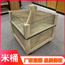 Supermarket wooden grain cabinet Four-grid glass rice bucket pile head dried fruit dry goods loose weighing rice bucket rice cabinet customization