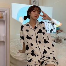 Pajamas womens summer new short-sleeved thin little cow cardigan sweet and cute net red casual explosion style home wear suit