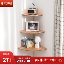 Solid wood partition punch-free shelf Corner wall Nordic living room corner wall decorative wooden board shelf shelf