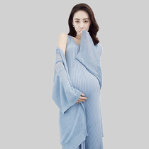 Photo studio maternity photos clothing blue knitted photography photo art dress pregnant women theme clothing small Qing New