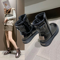 Snow boots women's 2021 new plus velvet padded leather women's cotton shoes Korean version of cotton non-slip sleeve snow cotton shoes