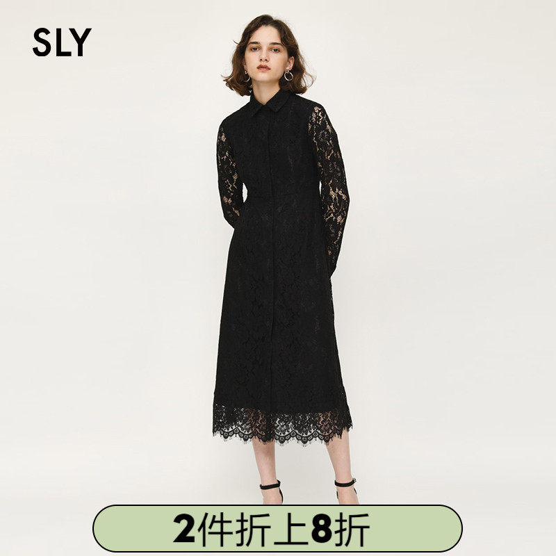 SLY Springs new stylish solid-color lace shirt dress 030CAM33-4500