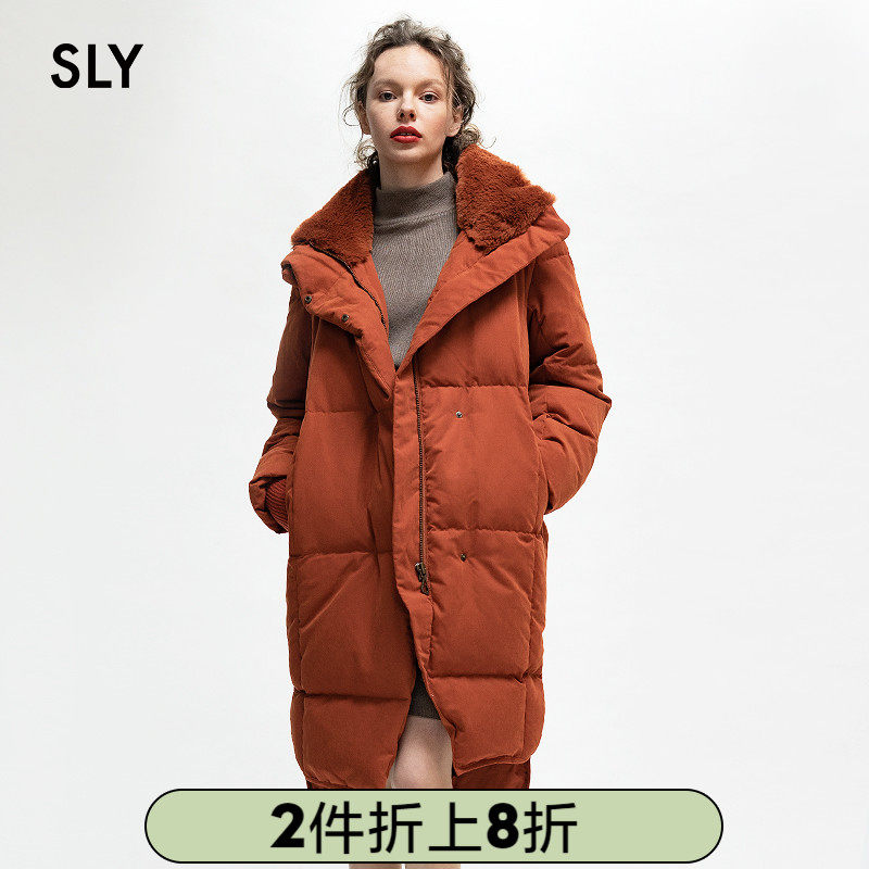 SLY winter new front short after long side fork leisure loose long down jacket women 030CAW30-0280