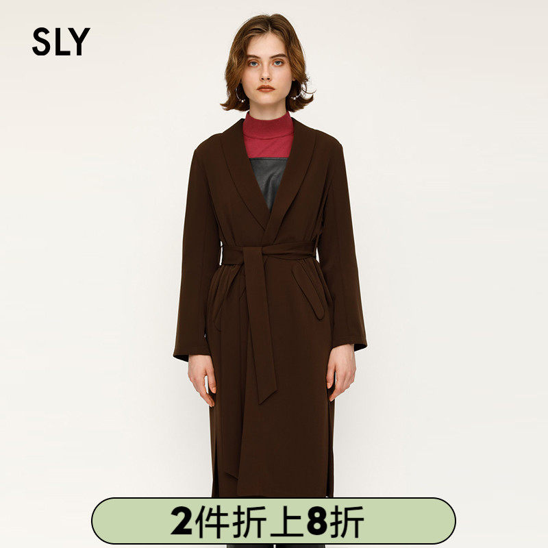 SLY spring new belt with medium-length casual temperament bathrobe-style windcoat jacket female 030CAH30-3640