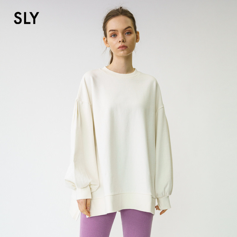 SLY Springs new stylish solid-color minimalist off-the-shoulder loose-fitting casual wear 030DAH80-4850