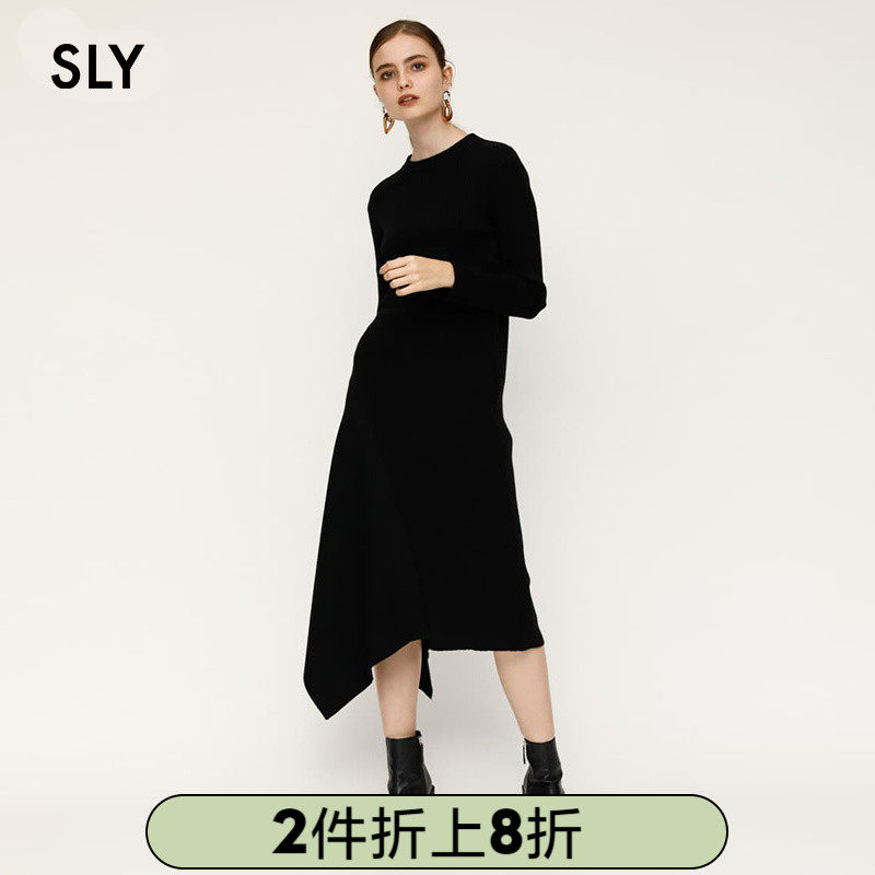 SLY Springs new stylish solid-color trim open-fork long knitwear 030CAH70-2780