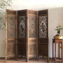 Chinese solid wood screen Antique carved camphor wood folding mobile living room Hotel partition retro folding screen