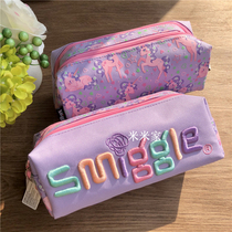 smiggle Letters Purple Unicorn Large Capacity Double Zipper Student Pencil Soft Pencil Bag Children Stationery Gift