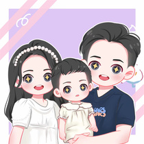 Hand-painted Avatar custom Q version of cartoon anime couple illustration WeChat draft design family photo parent-child photo
