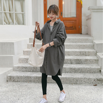 Oufan long shirt ~ 2021 new maternity dress spring autumn shirt French thin straight temperament long cardigan