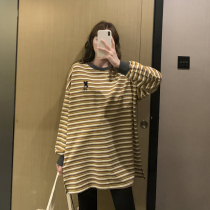 Pregnancy Woman Dress Spring Autumn Hit Bottom Blouses Pure Cotton Big Code Fashion Middle Long Sleeves Casual Loose Korean version Tidal Hot Mother T-shirt
