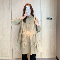  Maternity clothes spring and autumn 2021 new doll shirt Korean loose plus size long-sleeved bottoming tide mother shirt medium-long section