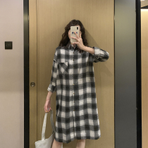Pregnant Woman Spring Dress Dress With Dress Long Sleeve Blouse Pregnant Cotton Linen Long Casual Spring Summer Checkered Shirt Cardiovert Coat