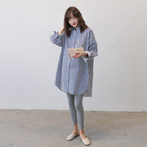 Pregnant women shirt spring dress Korean fashion loose casual BF wind stripe out can breastfeed long sleeve shirt tide mother