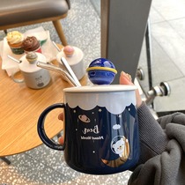 Japanese ZD cartoon mug with lid spoon planet Cup cute student coffee cup household ceramic water Cup
