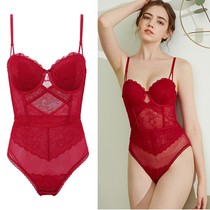2022 Sexy lace red Ben life underwear Female small breasts Poly Breathable Micro-Plastic Body One-piece Underwear with bra