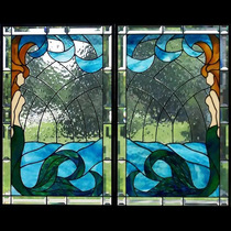 Set Made Steel Engraving Art Glass Living Room Partition Window Ceiling Cabinet Door Core Eurostyle Mediterranean Blue Generous