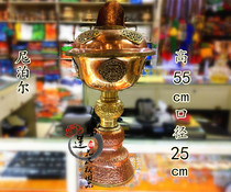 Tibetan Buddhist buddha Nepali copper ghee lamp holder Eight treasures decal lamp