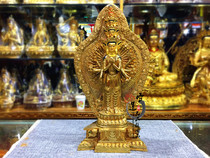 Thousand-handed Guanyin Buddha statue bronze half gilt (40cm)