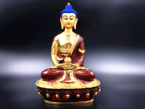 Copper and semi-gilt carved flower Amitabha height 45CM made in Qinghai Taer Monastery