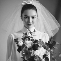 New short veil gown bow multi-layer travel photo bridal veil wedding photo licensed small veil Korean style