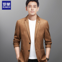 Romon autumn new suede suit men fashion trend handsome small suit jacket casual single West Coat men