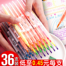 Double-head highlighter thin fluorescent marker marker pen color note pen color note pen color pen note special fluorescent stroke key light pen students use easy hand-controlled multi-color pen hand account pen silver light