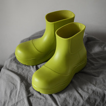 mona Net red same MM BV rain boots female avocado color plus velvet non-slip waterproof inner height short tube rain shoes