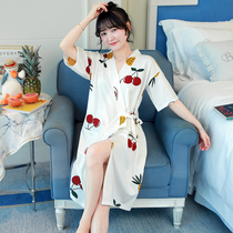 Japanese GP Sleeping Robe Womens New Pure Cotton Thin style Short sleeves Bathrobe Spring Summer Season Japanese style kimono and mid-spring and autumn cute
