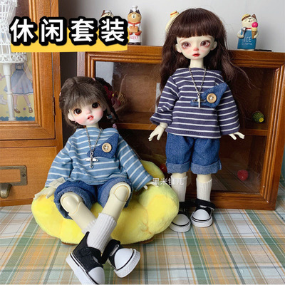 taobao agent Casual striped set T -shirt BJD6 points baby clothes 30 cm doll clothing suite Chinese sex men's girl dress