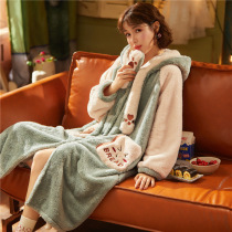 Fruit Shell official coral velvet pajamas womens autumn and winter long sleeve flannel padded cartoon cute sweet hooded nightgown