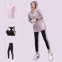 Large size fitness clothes women 2021 summer short sleeve yoga suit trousers quick-dry breathable loose running suit