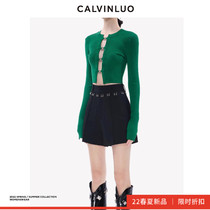 CALVINLUO Small Note Door Flap Hollowed-out Knitted Blouse 2022SS Spring Summer New Anzaki Tong