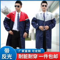 Work clothes mens coat polyester cotton long reflective labor insurance clothing aquaculture auto repair dirt-resistant wear-resistant blue autumn and winter handling clothes