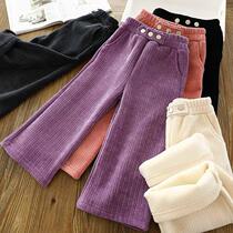 2021 new girls autumn and winter plus velvet padded children's foreign style wide leg pants children's foreign style casual pants