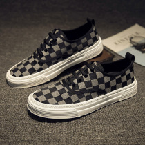 Sail Cloth Shoes Men Breathable Spring Board Shoes Retro Trend Lace Black Soft Bottom Tide Shoes Fashion Plaid Cloth Casual Shoes