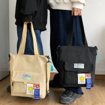 Canvas bag shoulder bag mens handbag student large-capacity supplementary bag bag new Japanese simple casual shoulder bag