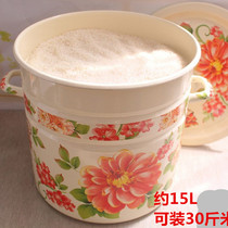 Big red flower enamel enamel 18L high and thick soup pot super rice bucket 30 kg of rice can be loaded with rice tank