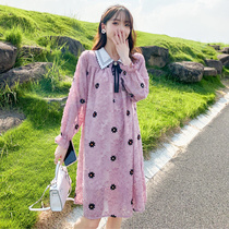 Maternity dress spring and autumn dress long sleeve 2021 New Net Red large size loose long skirt size autumn coat