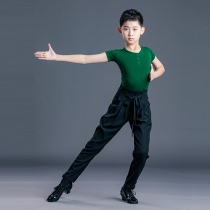 Red dance dress mens elastic Latin dance clothing High waist thin long pants practice dance loose leg pants practice suit