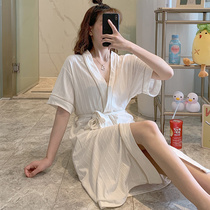 Kimono Sleeping Robe Womens Summer Pyjamas White 2021 New Red Pops Short Sleeves Pure Cotton Spring Autumn Bathrobe Home Clothes
