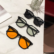 2022 New square simple coarse frame ink mirror tea color yellow half overdraft male and female tide retro fit myopia sunglasses