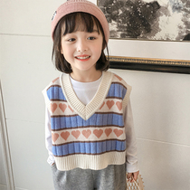 Girl knit waistcoat Spring and autumn wear 2022 new little girl Korean version of the Korean Air Childrens spring sweater vests