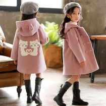 Girls woolen coat 2021 new big childrens winter dress foreign style Korean version of the long thick childrens woolen coat women