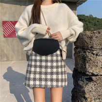 Pregnant womens skirt womens autumn and winter woolen skirt 2021 New wear lattice skirt thin a-shaped bag hip skirt tide