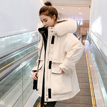 Tide brand Pike down jacket women 2021 Winter new Korean version of large white duck down long hooded fur collar jacket