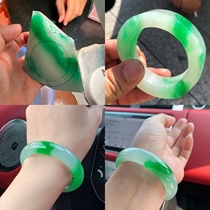 Ice species Yang green spicy green jade bracelet High-end natural A-goods spring with colorful flowers Violet round bar Chaise jade bracelet