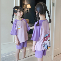 Childrens pajamas Girls pure cotton short-sleeved summer thin section girl baby cute cartoon childrens home clothes set