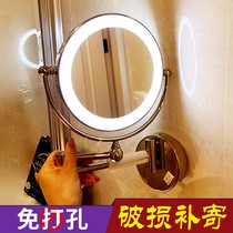 Bathroom rechargeable led folding wall-mounted cosmetic mirror with lamp retractable toilet sticker wall double-sided magnifying glass